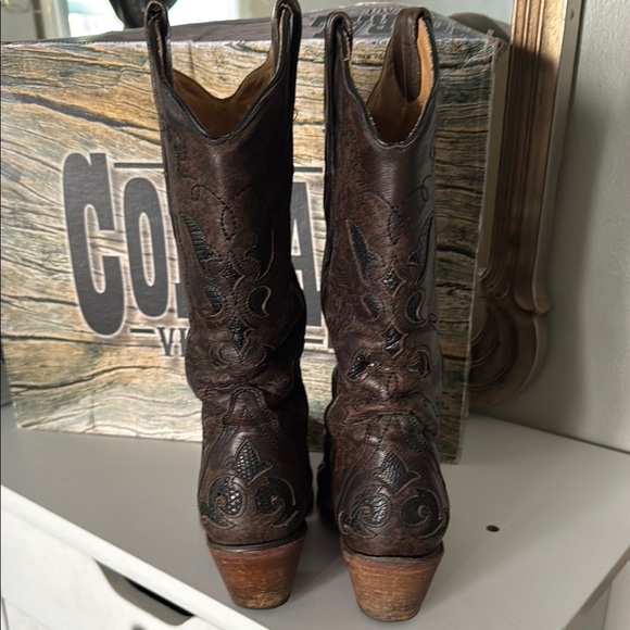 Corral Vintage Brown Lizard Inlay Pointed Toe - Picture 4 of 12